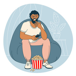Man Relaxing with Popcorn vector image