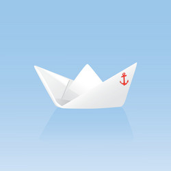 paper boat on a blue background vector