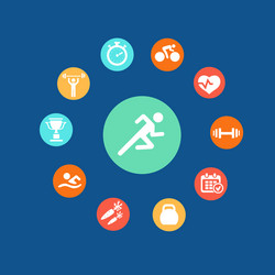 set health and fitness circular icons infographics vector