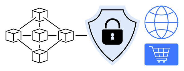 blockchain network with cybersecurity lock global vector image