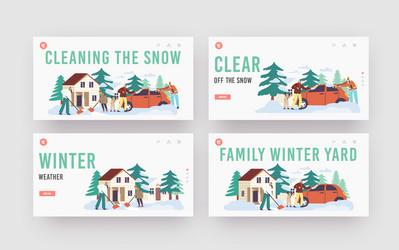 Family cleaning snow landing page template set vector