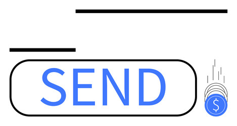 large send button with overlapping coin icons vector image