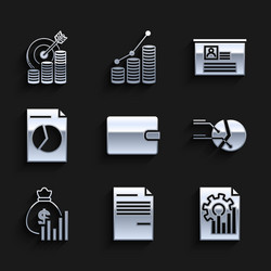 set wallet document with graph chart pie vector image