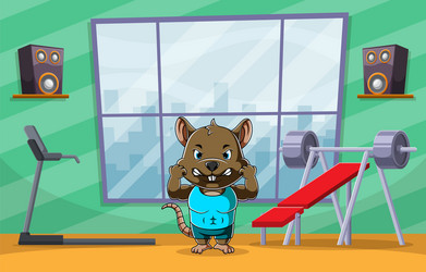 muscular mouse doing sport in gym place vector