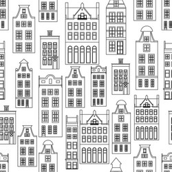 seamless pattern with amsterdam houses outline vector