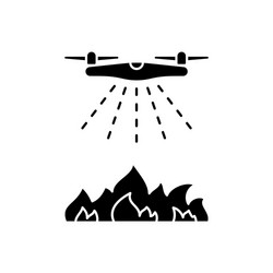 Silhouette drone puts out fire outline icon vector