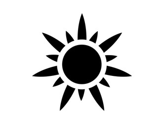 Sun icon black - template transparent background vector