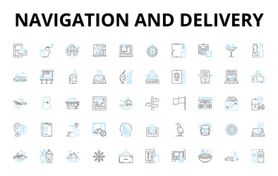 navigation and delivery linear icons set routing vector image