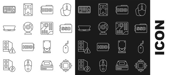 set line processor with cpu computer mouse ssd vector image