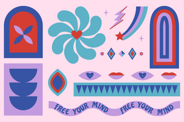 set of colorful abstract retro shapes vector image