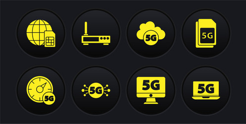 set digital speed meter 5g sim card network vector image