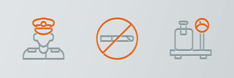 set line scale with suitcase pilot and no smoking vector image