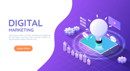 isometric web banner tablet computer with idea vector image