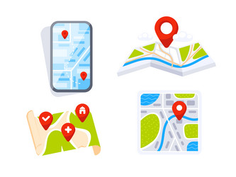 set of location icons showing different map styles vector image