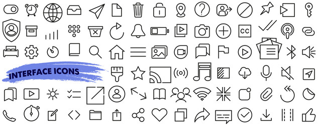 Set of user interface icons on bold line style vector