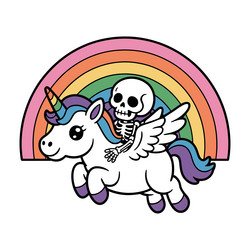skeleton riding flying unicorn with rainbow Vector Image