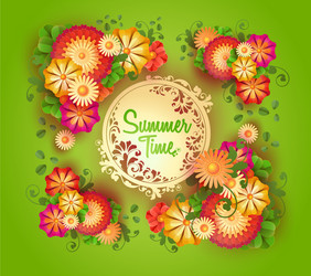 green background with floral frame vector image