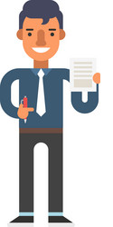 Man with pen and document in hands vector