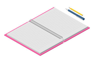 opened notebook with empty pages and pen pencils vector