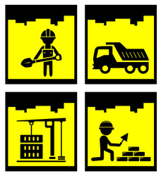 set construction yellow icons vector