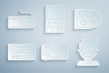 Set mobile and playing in game cd or dvd disk box vector