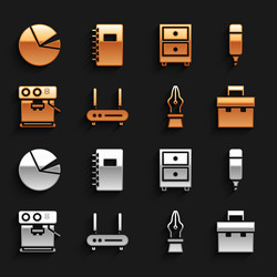 Set router and wi-fi signal marker pen briefcase vector