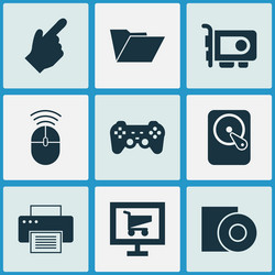 computer icons set with folder hard disk printer vector