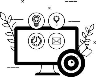 desktop computer with set icons and target vector image