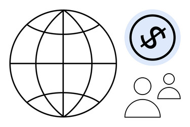 global network with dollar sign and two users vector image