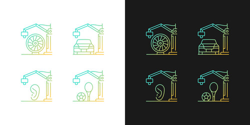 Manufacturing process gradient icons set for dark vector