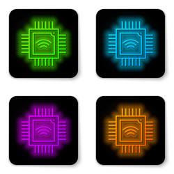 glowing neon line computer processor vector image