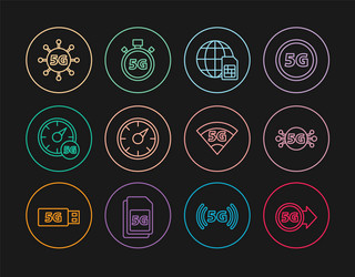 set line 5g network globe sim card digital speed vector image