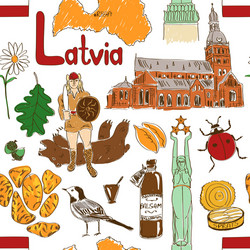 sketch latvia seamless pattern vector image