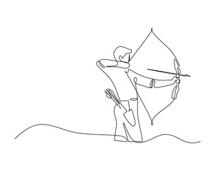 continuous line drawing of an archer aiming a bow vector image