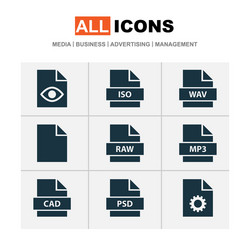 file icons set with iso system hidden and other vector