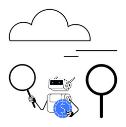 robot with magnifying glasses and cloud connecting vector image