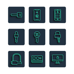 set line bicycle lock key card on computer vector image