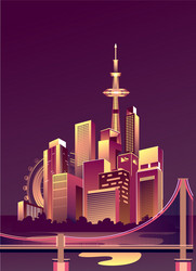 Abstract glowing city vector