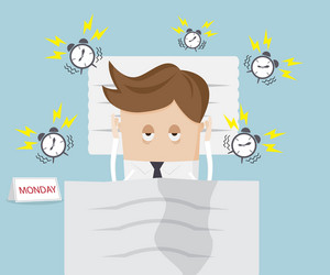 businessman lazy in bed on monday morning vector