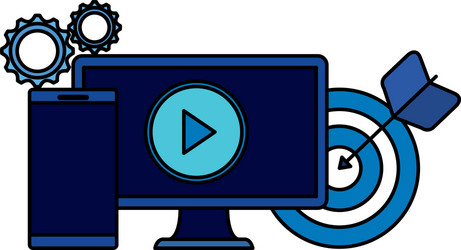 desktop computer with target and smartphone vector image