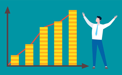 Man standing and rising hands graphs charts vector