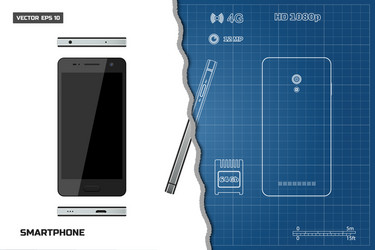 drawing of outline smartphone industrial blueprint vector