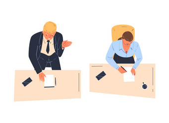 Man and woman office employee sitting at table vector