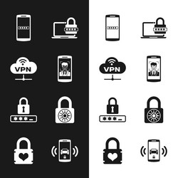 set mobile and face recognition vpn network cloud vector image