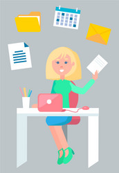 Secretary working with documents in office vector