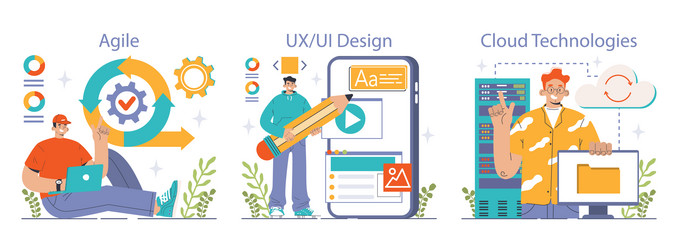 software development set coding back-end vector image