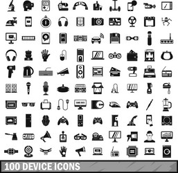 100 device app icons set simple style vector image