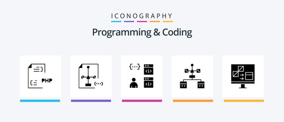 programming and coding glyph 5 icon pack vector image
