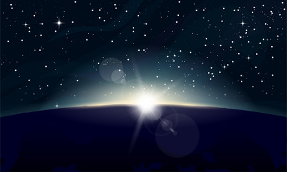 rising sun on the earth and stars vector