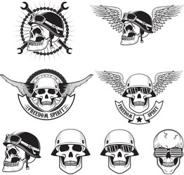 Biker Skull Set - Retro Spirit Vector Image